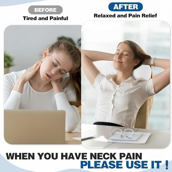 Colingmill 1 Pc Neck Pillow for Recliner Headrest Pillow Bone Shaped Chair Plush with Adjustable Strap Neck Support and Pain Relief Curve Head Cushion for Car Travel Airplane (White)