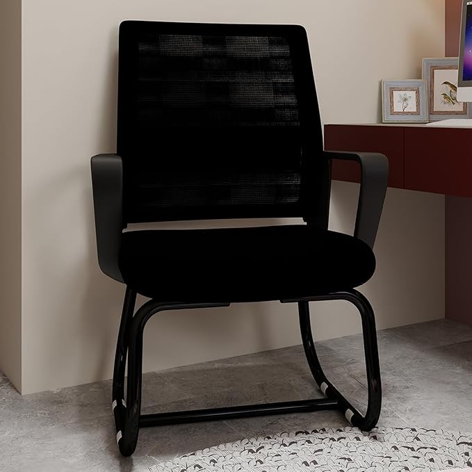 Minimalist Modern Office Chair with Metal Frame – Breathable Mesh Backrest, Ergonomic Support, Comfortable Seat Cushion for Home & Office Use (Black)