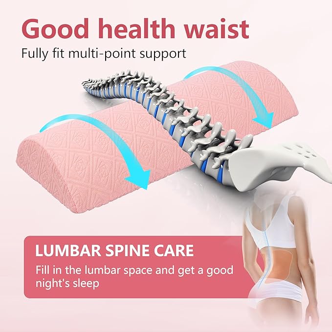 Cozyhealth - 3.15" H*23.6" L - Soft Lumbar Pillow for Sleeping, Memory Foam Back Lumbar Support Cushion for Lower Back Pain Relief Bed Waist Sleep Support Pillow for Side, Back Sleepers (Pink, Large)