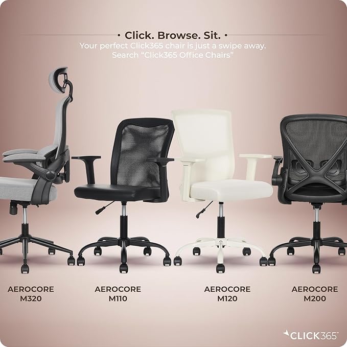 AeroCore M120 Ergonomic Mesh Office Chair, Breathable DeskChair with Lumbar Support, Cushioned Seat, Adjustable Height, Fixed Arms & Swivel, 275lbs Capacity, Cream