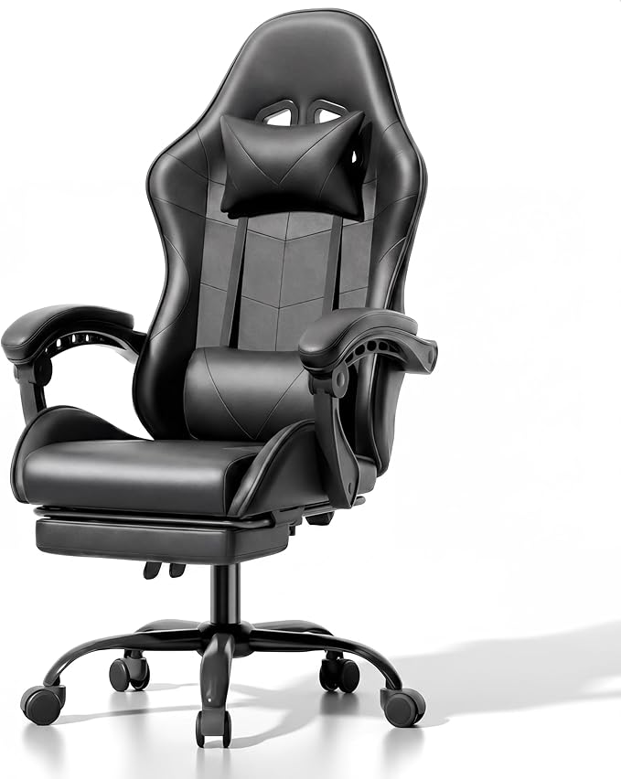 Ergonomic Gaming Chair, Desk Chair with Headrest & Lumbar Support, 90°-150° Reclining Backrest & Footrest, 361° Swivel Height Adjustable Computer Chair, High Back for Adults