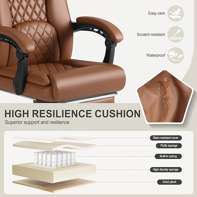 Homall Executive Home Office Chair with Lumbar Support,400lbs Adjustable Ergonomic High Back Office Chair Reclining Managerial Chair for Home Office (Brown)