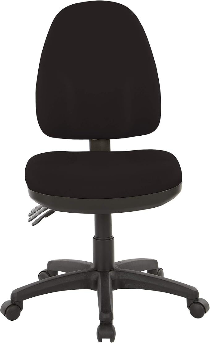 Office Star Ergonomic Dual Function Office Task Chair with Adjustable Padded Back and Built-in Lumbar Support, Armless, Dillon Black Fabric