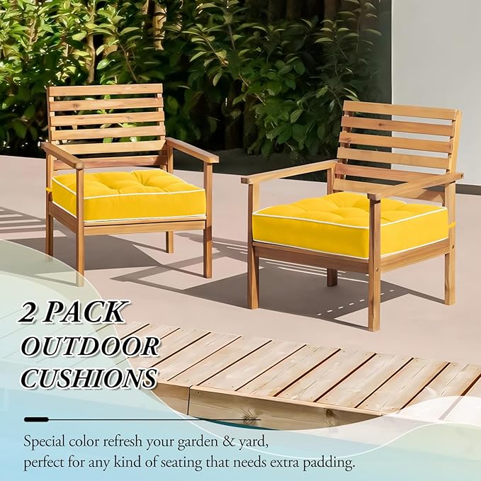 Wellsin Outdoor Chair Cushions Set of 2, Patio Cushions for Outdoor Furniture, Tufted Waterproof Outdoor Chair Pads, 19 x 19 Inch, Yellow