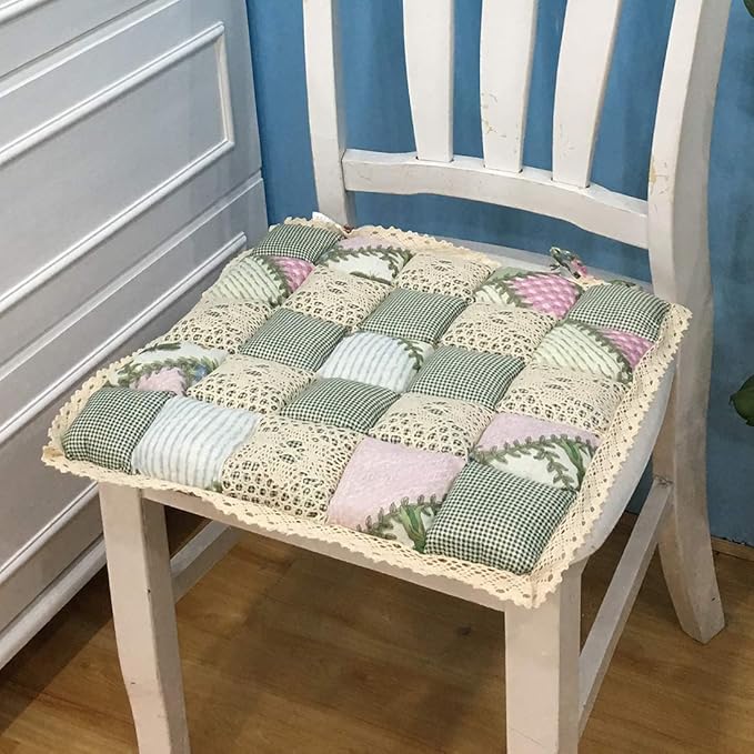 vctops Patchwork Chair Pad with Ties No Slip Lace Trim Chair Cushion Farmhouse Floral Print Kitchen Dining Seat Cushion (310, 16"x16")