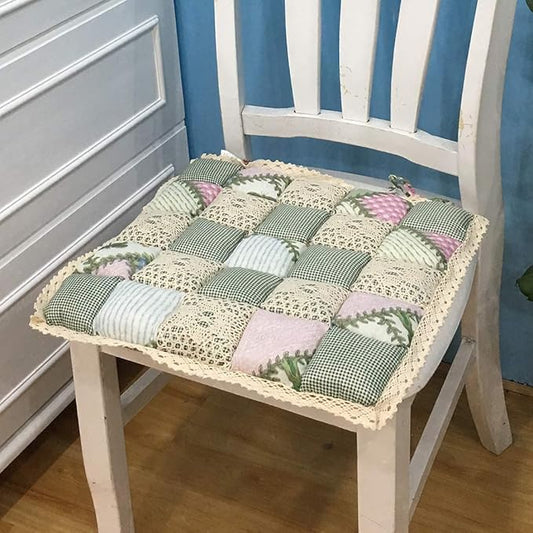vctops Patchwork Chair Pad with Ties No Slip Lace Trim Chair Cushion Farmhouse Floral Print Kitchen Dining Seat Cushion (310, 16"x16")