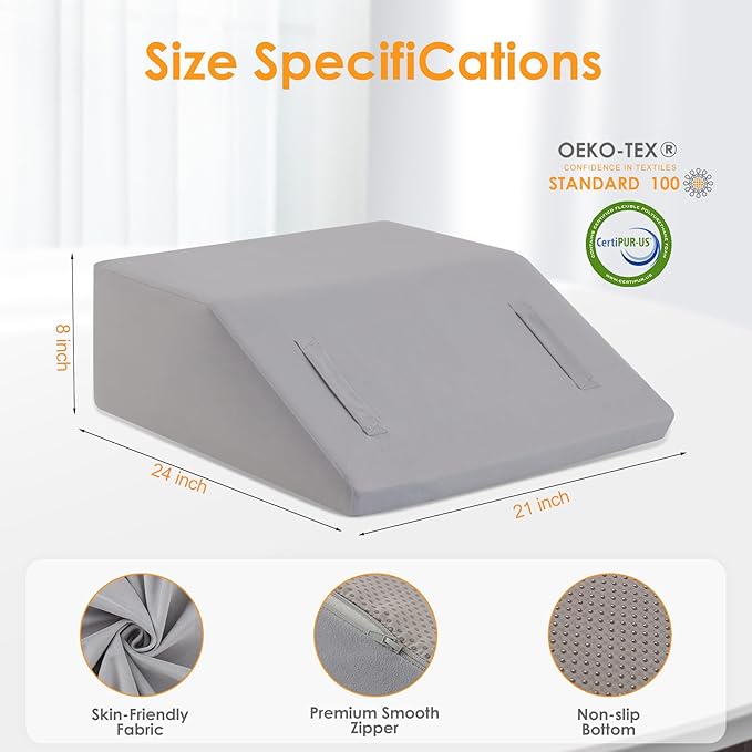Ruqmuis Leg Elevation Pillow for After Surgery, 8inch Foam Leg Elevating Pillow for Swelling and Blood Circulation, Leg Wedge Pillow for Sleeping, Knee Pillow for Knee Hip Ankle Pain Relief, Velvet