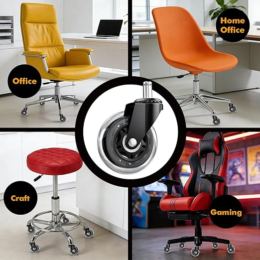 Office Chair Wheels 20 Pack, 3 Inch Heavy Duty Replacement Chair Wheels, Smooth Rolling & Quiet Floor Protectors for Hardwood & Carpet, Universal Fit for Most Office Chairs（20-Pack
