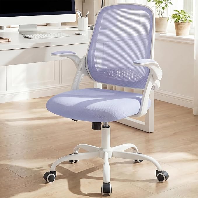 NEO CHAIR Office Chair Computer Desk Chair Ergonomic Gaming Comfy Mesh with Flip-up Arms Lumbar Support Adjustable Height Rolling Wheels for Home Office (Purple)