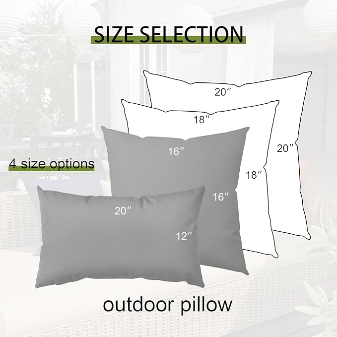Premium 16x16 Inch Outdoor Throw Pillows Set of 2–Fabric with 1500-Hour Color Fastness Waterproof TPU Inner Lining Decorative and Durable for Patio Garden and Indoor Use, Gray