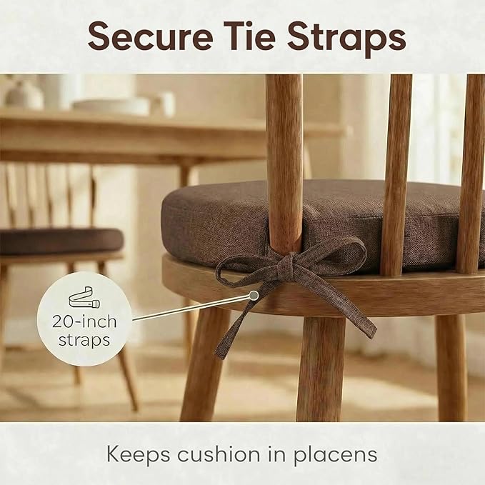 Brown Winsor Chair Cushions with Ties, Dining Kitchen Chair Seat Pads Non Slip Removable Washable Cover 17"x16" 2 Pack