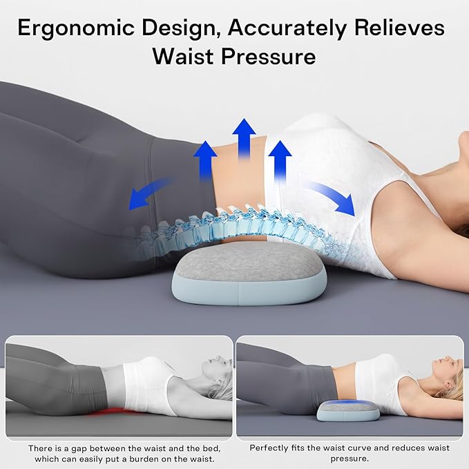 Lumbar Support Pillows for Bed, Lower Back Pillow for Sleeping, Memory Foam Waist Pain Relief Pillows, Lumbar Pillow for Sleeping, Bed, Car, Couch (Grey Blue)