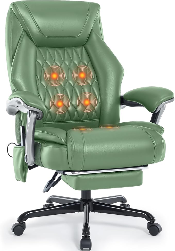 Massage Office Chair with Heat & Foot Rest, 6 Points Vibration, Ergonomic Executive Reclining Desk Chair, PU Leather Padded Seat for Home Office Comfort