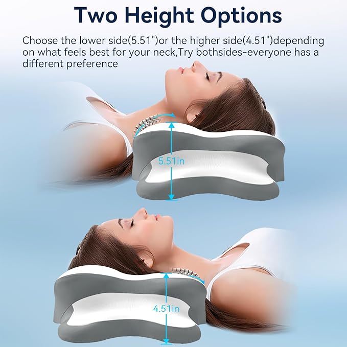 Sleep Apnea Pillow with Neck Pain & Snoring Relief -Orthopedic Cervical Pillow, Ergonomic Contour Memory Foam for Side, Back,Stomach Sleepers, Medium Firm (White, Queen Size 25" lx15 wx5.8 h)
