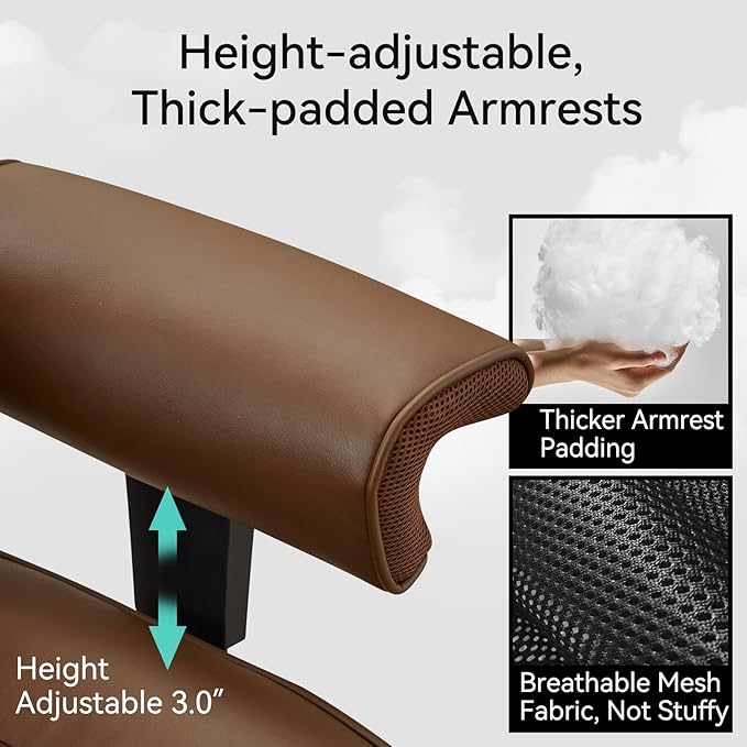 Efomao Big and Tall Office Chair with Footrest, 450lbs High Back Executive Chair with Spring Cushion, PU Leather Upholstery, Padded Armrests, Swivel Base, and Rolling Wheels – Brown Computer Chair