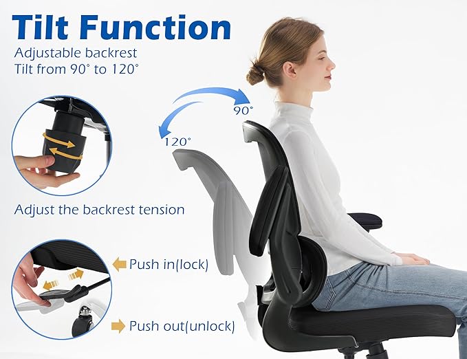 TRALT Ergonomic Office Chair - Desk Chair with Adjustable Headrest Lumbar Support Computer Chair - Mesh Comfy Chair with Flip-up Armrests - Gaming Chair for Adults Home Office PU, Black, Pack of 8