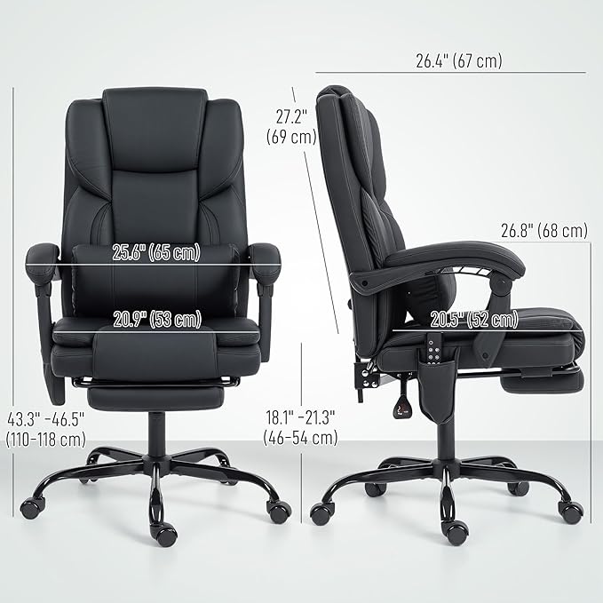 HOMCOM Massage Office Chair with Foot Rest and 6 Points Vibration, Executive Office Desk Chair with Scratch-Resistant Faux Leather, Reclining Back, Comfy Lumbar Support, Remote, Black