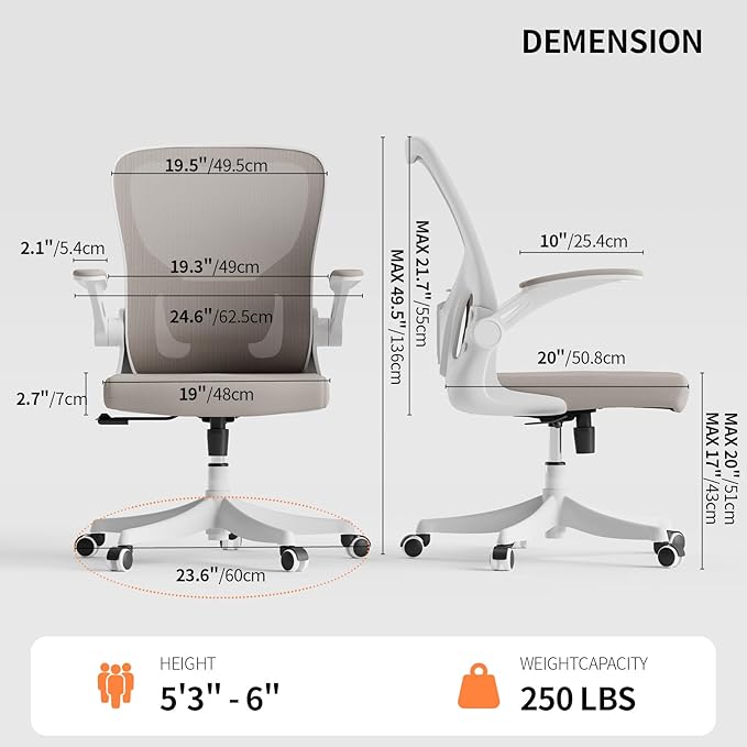 Ergonomic Office Desk Chair, 90°-125° Tilt Back Home Desk Chair with 360° Swivel & Mute Wheels, High Back Mesh Computer Chair for Adults with Lumbar Support, 330 LBS Capacity(01Khaki)