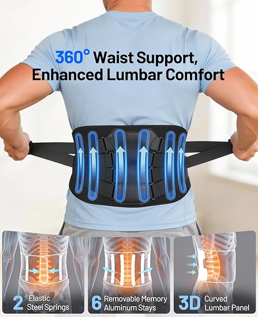 Back Brace for Men, Support Brace for Lower Back Pain Relief, Adjustable Lumbar Support Belt with Lumbar Pad, Ergonomic Breathable Immediate Relief Brace for Herniated Disc Sciatica Scoliosis, XL