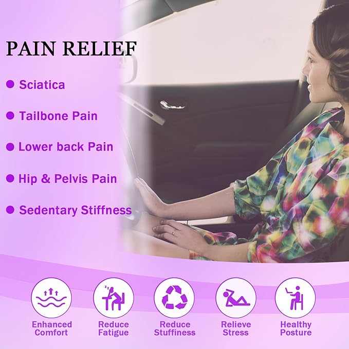 Thin Premium Gel Seat Cushion for Car Seat, Office Chair, Wheelchair, Golf Cart - Non-Slip Car Seat Cushions with 0.7 Inch Gel - Sciatica & Coccyx Pain Relief (Suede, Red)