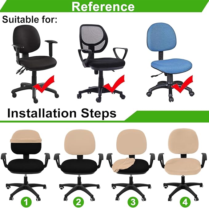 Smiry Stretch Jacquard Office Computer Chair Covers, Removable Washable Universal Desk Rotating Chair Slipcovers Protector, Seat + Backrest Cover, Khaki
