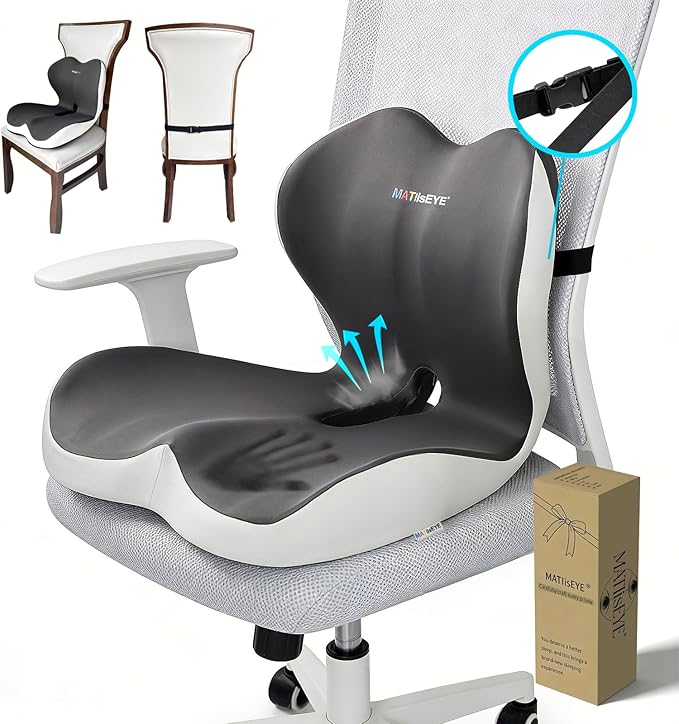 Truck Seat Cushion and Headrest 2 in 1 Set for Truck Drivers Coccyx Sciatica Pain Relief with Adjustable Strap Washable Non Slip Memory Foam Ergonomic Cushion for Back Support Long Driving Semi Truck