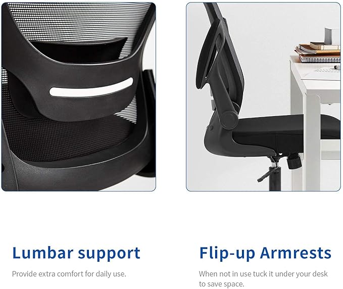 Home Office Chair Ergonomic Desk Chair Mesh Computer Chair Swivel Rolling Executive Task Chair with Lumbar Support Arms Mid Back Adjustable Chair for Men Adults, Black