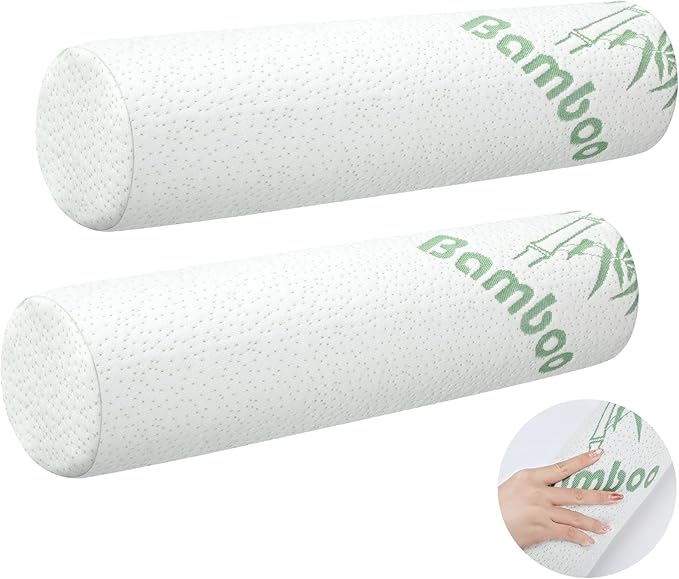 Bucherry 2 Pcs 18 x 4 Inches Cervical Neck Roll Memory Foam Pillow Cylinder Bolster Pillow for Bed Round Neck Support with Removable Washable Cover for Sleeping Travel Yoga Legs Back Lumbar