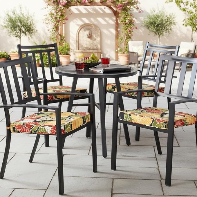 Outdoor 18 inch Square Patio Dining Chair Pads – Comfortable Fiber-Filled Seat Cushions with Ties, Reversible Polyester Fabric - Aloha Black Floral, Set of 4
