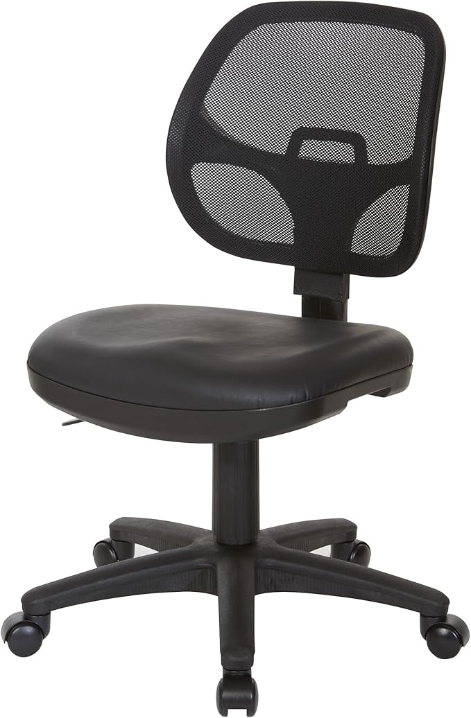Office Star EM Series Mesh Screen Back Office Task Chair with Built-in Lumbar Support and Adjustable Back, Black Vinyl