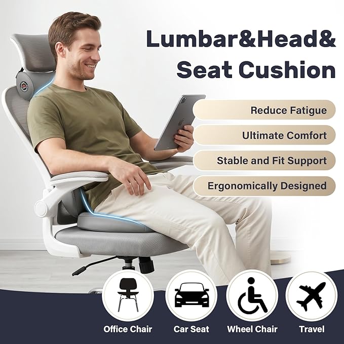 Coverado Seat Cushion and Lumbar Support Pillow for Driving Seat, Neck Headrest Pillow with Adjustable Strap, Soft and Breathable PU Leather, High Density Memory Foam for Neck & Lower Back Pain Relief
