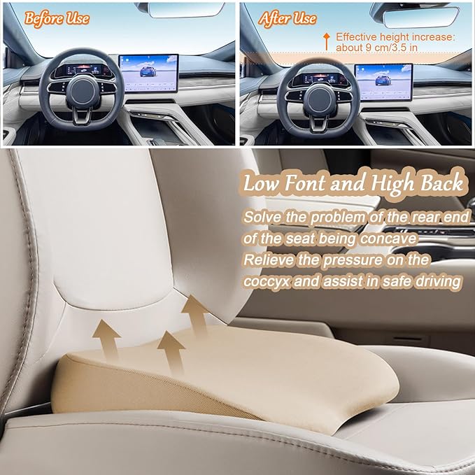 2 in 1 Wedge Car Cushions or Lumbar Support for Driving - 3.5 Inches Soft Memory Foam Driver Seat Cushion for Car Truck - Comfort Coccyx Cushion for Tailbone & Back Pain Relief, Black