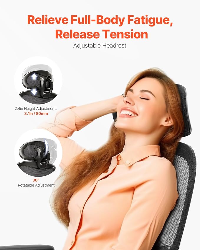 VEVOR Ergonomic Office Chair, High Back Home Desk Chair with Adjustable Headrest, Flip-Up Arms, 90-130° Tilt Lock & Wide Backrest, Lumbar Support, Computer Mesh Chairs for Man Woman, Black Task Chair