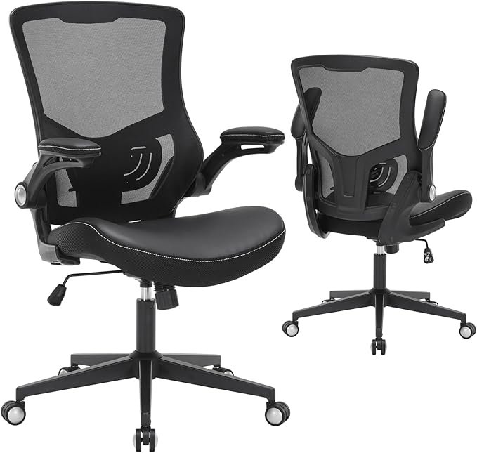 Office Chair, Ergonomic Desk Chair with Adjustable Lumbar Support, Breathable Mesh Computer Chair with Flip-up Armrests, 350lbs Comfy Swivel Task Chairs for Home Office, Black