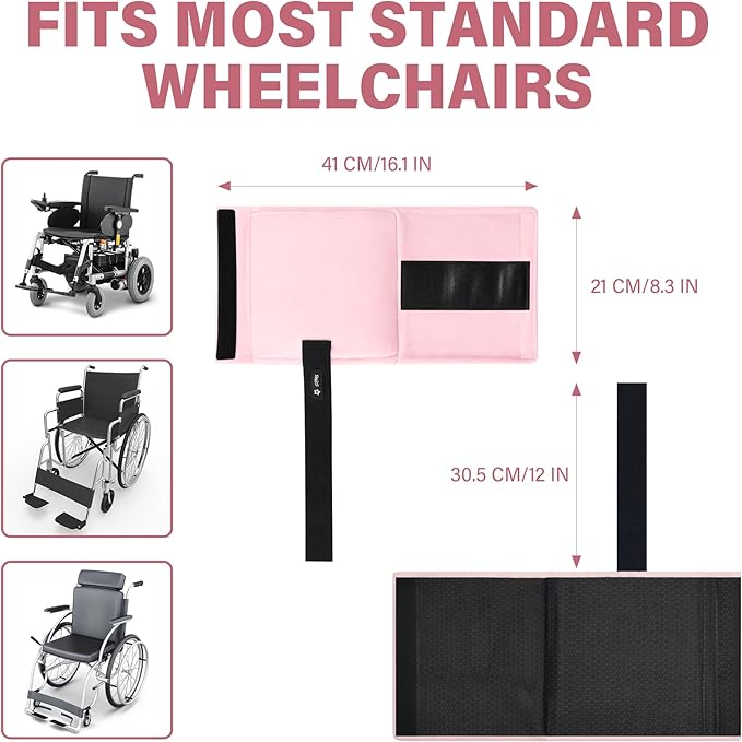 SPRING SEAON Wheelchair Footrest Covers, 1 Pair Soft Plush Foot Rest Pads with Non-Slip Backing, Removable Foam Insert, Hook-and-Loop Closure, Fits Most Standard Wheelchairs (Pink)