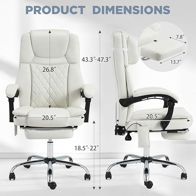 HOMREST 3D Kneading Massage Office Chair with 16 Kneading Nodes & Lumbar Support,Ergonomic Reclining Desk Chair with Footrest & Linkage Armrests,PU Leather Executive Chair with for Home Office (White)