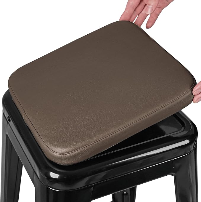 SINOSSO Modern Faux Leather Bar Stool Cushion 1 Piece, Leathaire Magnetic Small Chair Pad for Cafe Bistro Stackable Metal Stool (Square, Brown, 1)