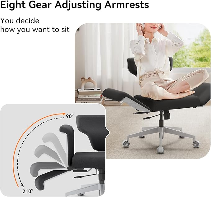 Newtral Freedom-X Criss Cross Chair with Wheels & Amrests- Cross Legged Office Chair with Laptop Tray, Multi-Position Recliner Chair, Adjustable Ergonomic Chair, Relax, Work from Home