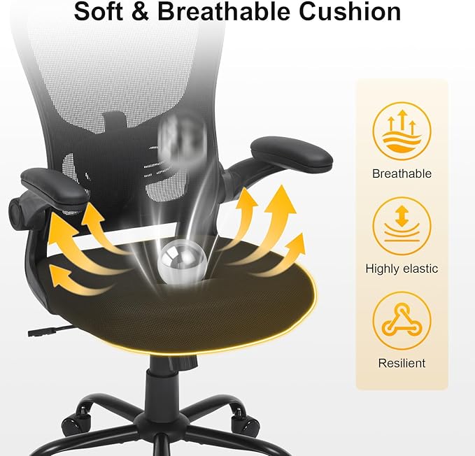 Ergonomic Mesh Office Chair, Adjustable Lumbar Support, Flip-Up Arms, Rolling Swivel Computer Chair with Breathable Backrest for Home & Office, Black