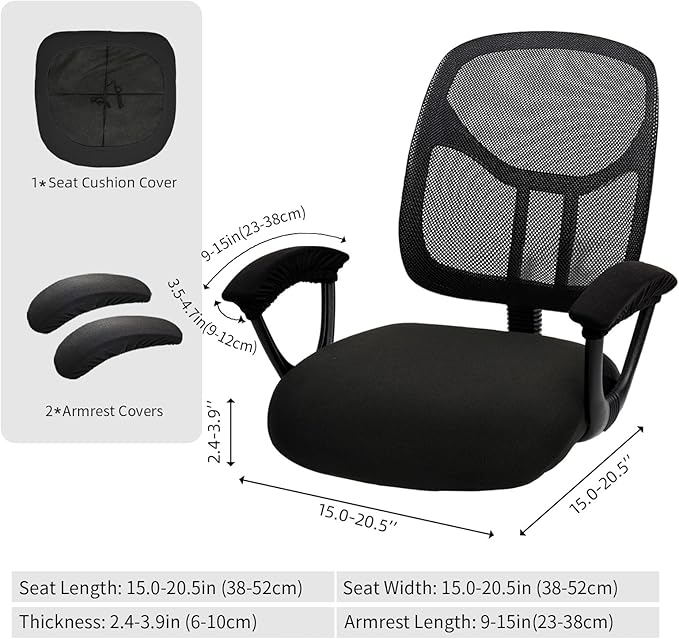 Water-resistant Stretchable Separate Office Chair Seat Cushion Covers with Armrest Covers Universal Spandex Computer Chair Slipcover - Removable Washable Cushion Protectors for Dogs, Cats