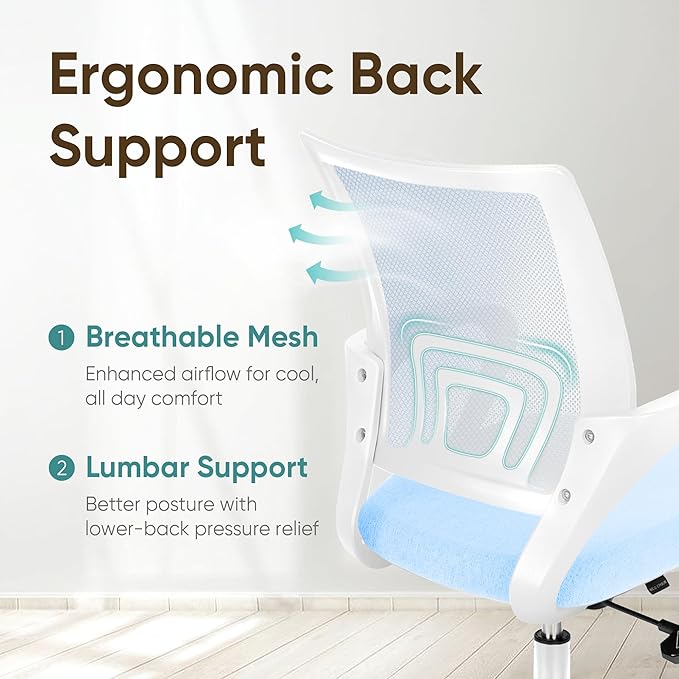 ETONEX Office Chair with Ergonomic Mid Back Cushion Lumbar Support Adjustable Swivel Rolling Computer Gaming Desk Chair Comfy Mesh Seat Wheels Home Executive Use (Sky Blue)