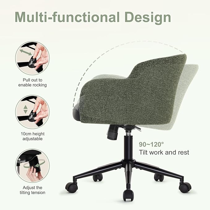 IWMH Modern Office Desk Chair, Criss Cross Chair with Wheels and Arms, Height Adjustable Swivel Office Chair for Home Office, Living Room, Bedroom, Green & Black