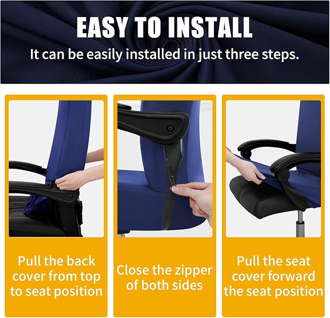 Smiry Stretch Printed Office Computer Chair Covers, Universal Desk Rotating Chair Slipcovers Removable Washable, Soft Fit Anti-Dust Spandex Protector Cover with Zipper, Navy
