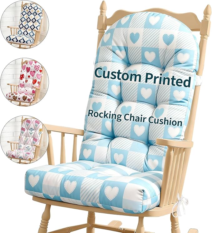 Rocking Chair Cushion, Personalized Design Printed Patterns/Fabrics, High-Density Sponge, Durable Comfort Non-Slip Bottom Tufted Seat Pads with Ties, 44x19x4 inch