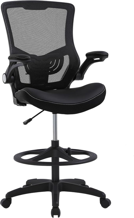 BestOffice Drafting Chair Ergonomic Tall Office Chair Standing Desk Chair with Flip Up Arms Foot Rest Back Support Adjustable Height Mesh Drafting Stool, Dark Black