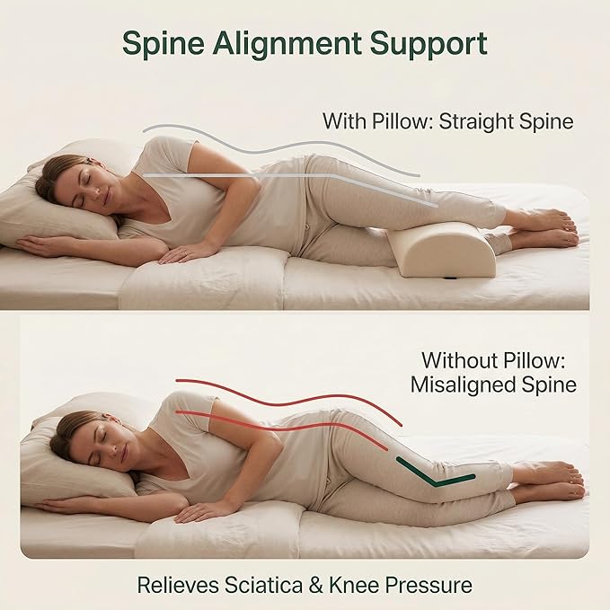 Under Knee Pillow, Half Moon Leg Pillow - Memory Foam Ergonomic Support Pillow for Side & Back Sleepers, Pain Relief & Alignment, Under Knee, Lumbar & Multi-Use Bolster Beige