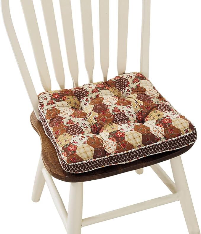 Boho Cotton Quilted Chair Cushion for Dining Chairs Non Slip Soft Comfortable Chair Pads with Ties Patchwork Printed Seat Cushion for Kitchen Chairs Office Chairs (Pattern E,16"x16")