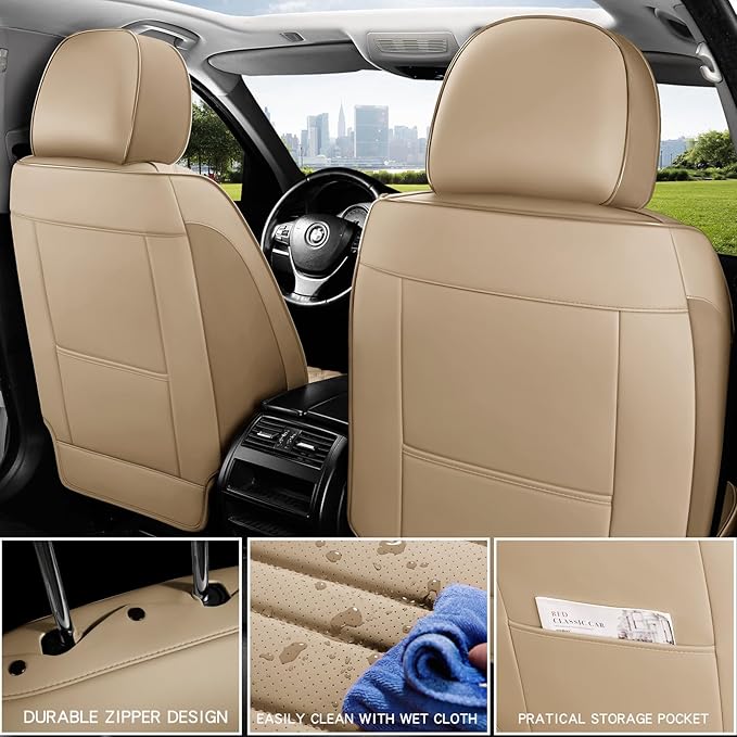 MINGBRON Car Seat Covers,Car Seat Protector Waterproof,Seat Covers Front, Car Seat Protectors,Automotive Seat Covers Fit for Most Cars Beige