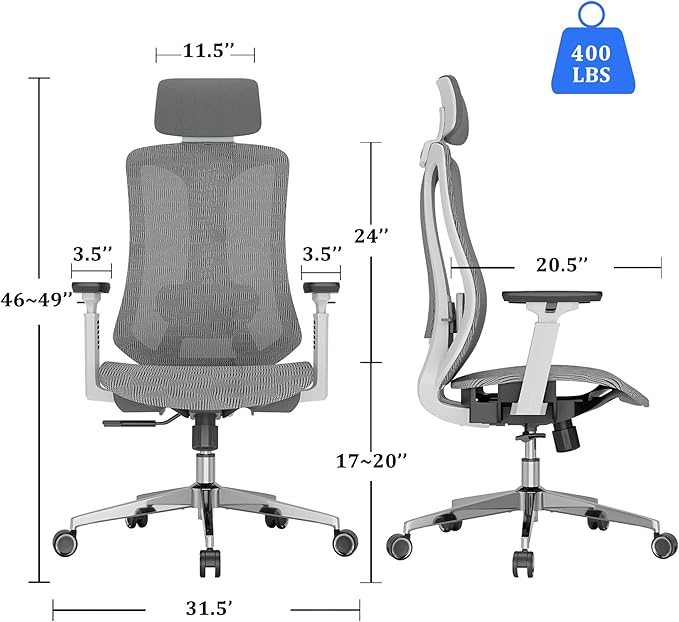 Logicfox Ergonomic Office Chair, High Back Mesh Desk Chair - Adjustable Lumbar Support & 3D Armrests, Swivel Computer Chair with Headrest, Tilt Lock & PU Wheels for Home Office, Long Hours Work