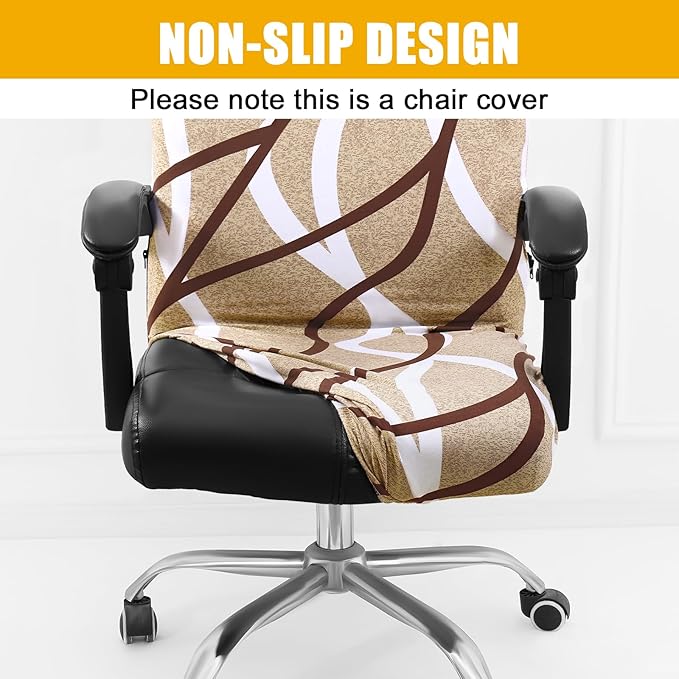 Smiry Stretch Printed Office Computer Chair Covers, Universal Desk Rotating Chair Slipcovers Removable Washable, Soft Fit Anti-Dust Spandex Protector Cover with Zipper, Khaki and White